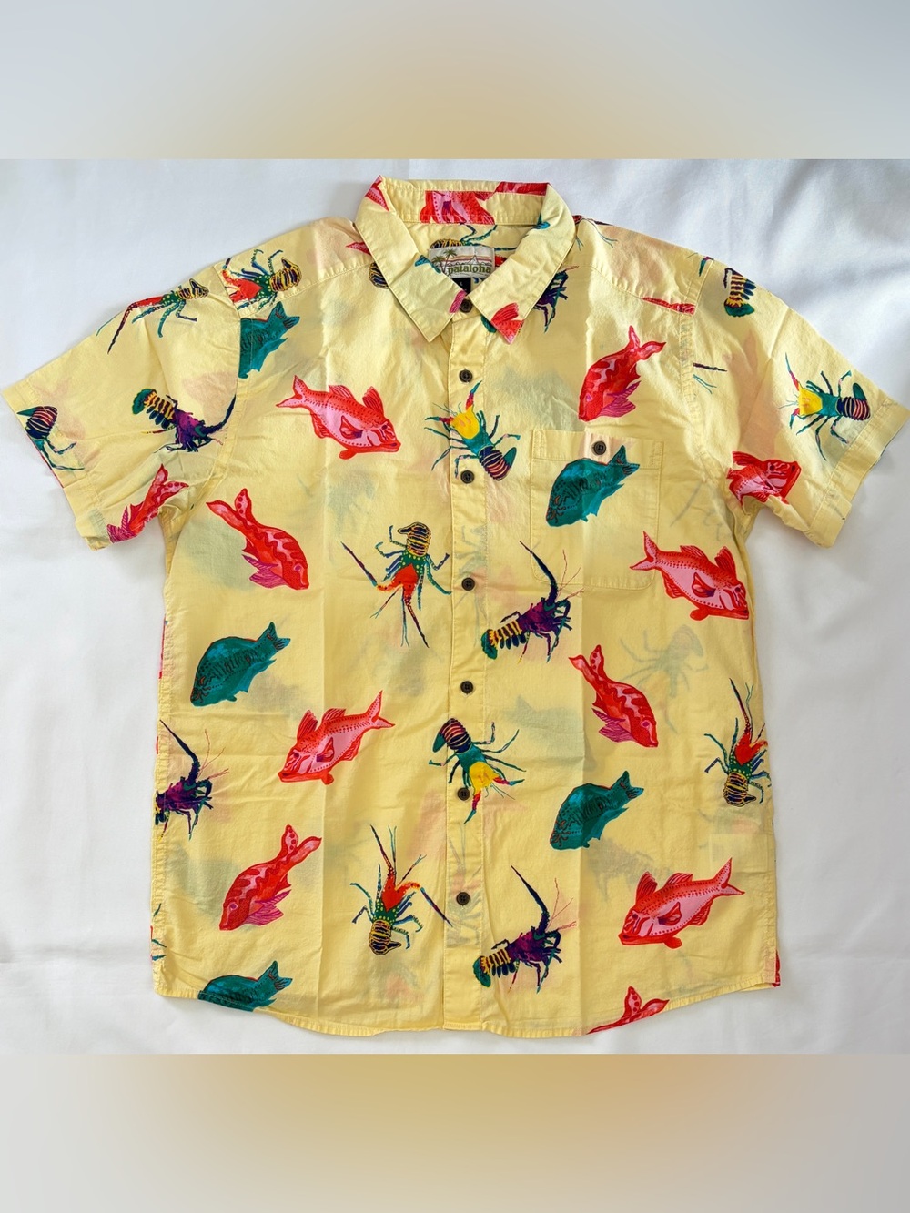 Patagonia Malihini Pataloha Shirt Men's M/L Sea Harvest Vela Peach Fish Lobster